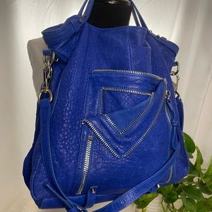 SHE+LO Electric Blue Hobo Pebbled Leather Crossbody Handbag OS NWT.